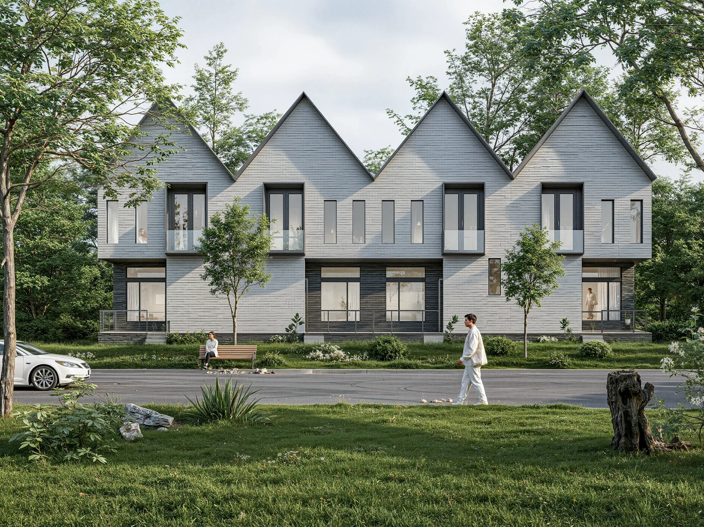 Scandinavian row house exterior with contemporary architectural forms